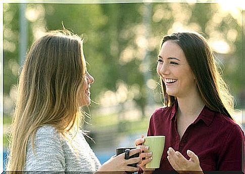 Friends talking and laughing