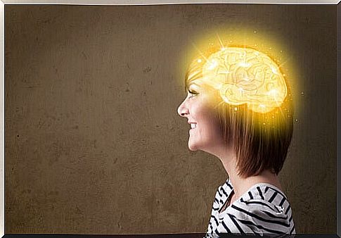 Woman with illuminated brain