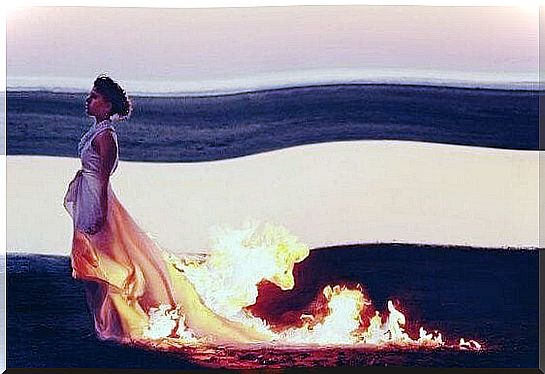 Woman with burning dress