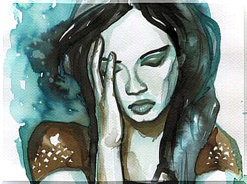 Watercolor of a sad woman who wants to reinterpret negative experiences