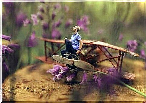 Boy on light plane