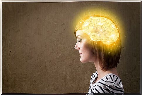 Woman with illuminated brain